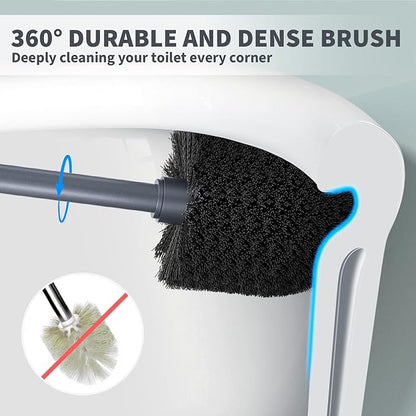 Toilet Brush and Holder 2 Pack, Toilet Bowl Brush with Extra Long Handle, Toilet Scrubber and Covered Holder, Toilet Brushes for Bathroom-Space Saving, Covered Brush, Durable, Deep Cleaning(Grey)