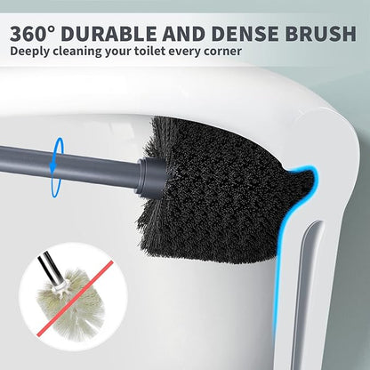 UPTRONIC Toilet Brush, Toilet Bowl Brush with Extra Long Handle Durable Bristles Toilet Scrubber and Covered Holder for Toilet Brush Set for Bathroom Cleaning (Gray, 1 Set)