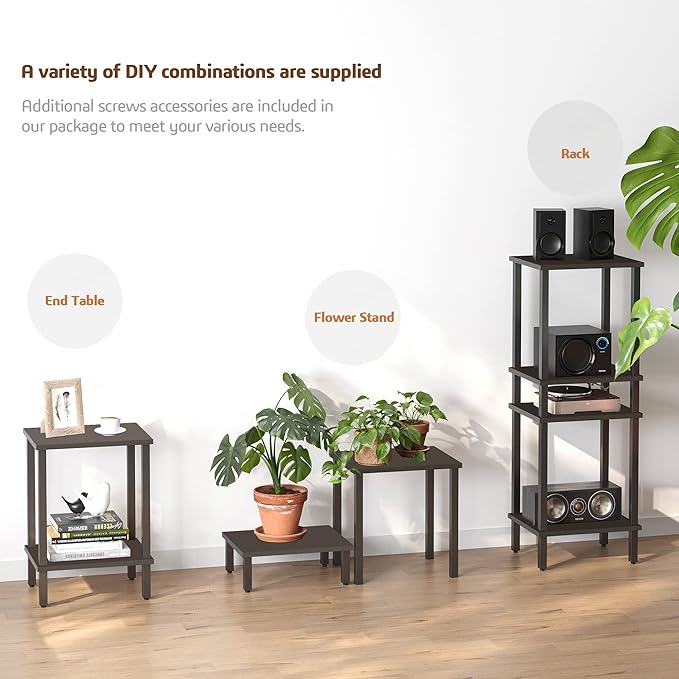 TUTOTAK End Table with Charging Station, Set of 2, Side Table with USB Ports and Outlets, Nightstand, 2-Tier Storage Shelf, Sofa Table for Small Space, Living Room, Bed Room TB01BK041