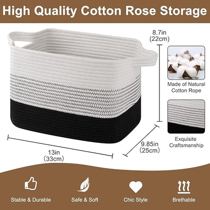 Storage Basket for Organizing, Woven Baskets for Storage, Rectangle Decorative Baskets for Shleves, Closet, Toys, Books, Nursery Organizer Bins - Pack of 3 (Gradient Black)