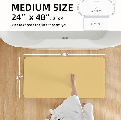 Bathroom Mat Quick Dry, Bathroom Rugs Non Slip Washable Thin Absorbent Bath Mat Fits Under Door Bathroom Floor Mat Perfect for Bath, Shower, or Sink 24"x48" Light Yellow