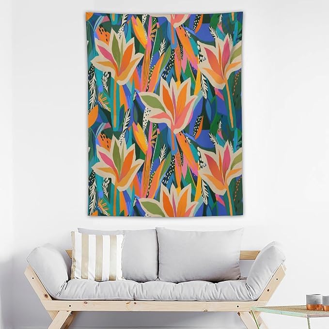 ICMOLYYENLO Boho Green Leaves Tapestry, Mid Century Abstract Tropical Palm Leaves Modern Minimalist Geometric Wall Hanging, Neutral Home Decor Art for Living Room Bedroom Dorm 50x60 Inch