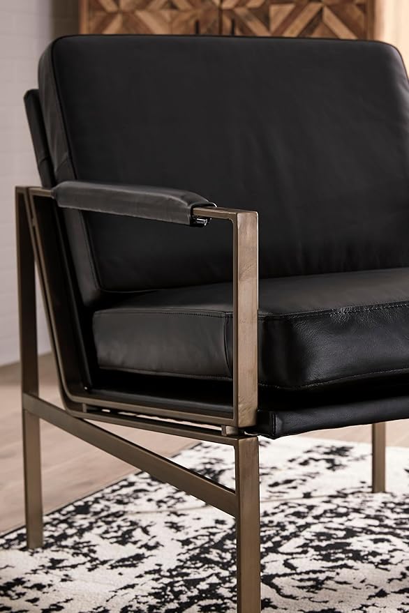 Signature Design by Ashley Puckman Mid-Century Modern Leather Accent Chair, Black