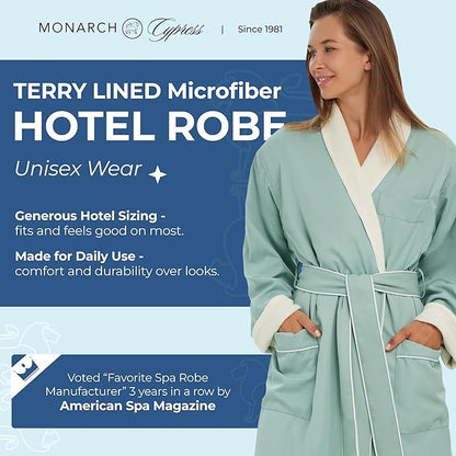 Terry Lined Microfiber Hotel Robe - Luxury Spa Bathrobe by Monarch/Cypress