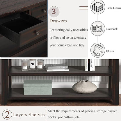 Solid Wood Console Table,Sofa Table with Storage Drawers and Bottom Shelf,Entryway Table for Entry Hallway Foyer,Fully Assembled (48.8" Distressed Black)