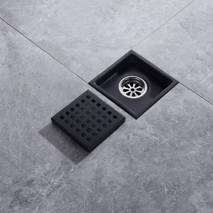4" Matte Black Shower Floor Drain Square for Bathroom Kitchen Removable Grill Plate Cover with Flange Kit, Sus304 Stainless Steel Finish