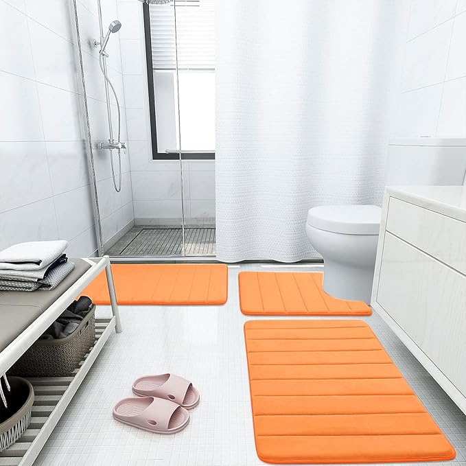 Buganda Memory Foam Bath Mat, 30" x 20", Ultra Soft and Non-Slip Bathroom Rugs, Water Absorbent and Machine Washable Bath Rug for Bathroom, Shower, and Tub, Orange