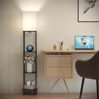 SUNMORY Floor Lamp with Shelves, Smart APP Control Standing Lamps with RGB Bulb, 4-Tier Dimmable Floor Lamps for Living Room, Tall Lamp for Bedroom, Office, Corner Display Bookshelf Lamp