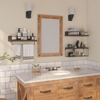 Bathroom Shelves Over Toilet for Wall, Floating Shelves with Storage Basket Paper Holer for Kitchen Living Room, Bedroom & Classroom, Set of 3 (Dark Brown)