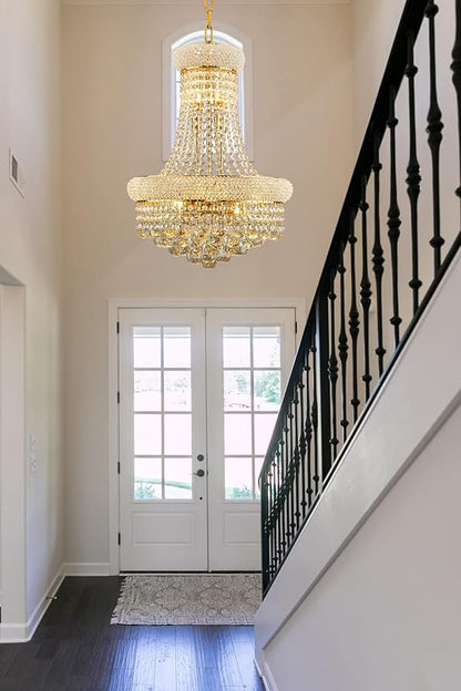 10 - Light Unique Empire Crystal Chandelier for Foyer Entryway Living Room Dining Room Bedroom Hallway Gold Finish