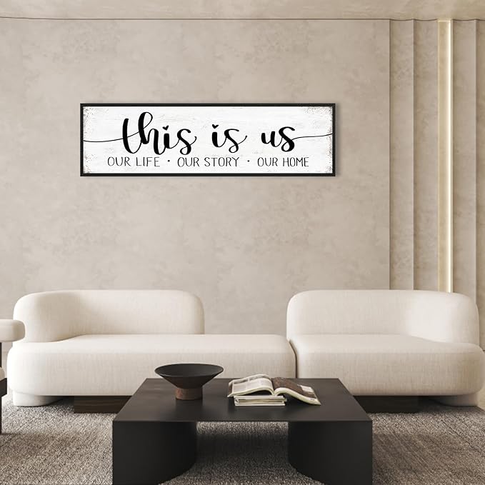 This Is Us Sign Wall Decor: Family Signs for Home Decor Living Room Wall Art Framed 16"x48"Large Farmhouse Rustic Home Sign Wall Decor Above Bed,Country Wall Plaques Hanging Master Bedroom Decor
