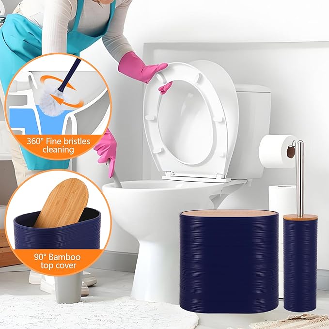 Bathroom Accessory Set,10 PCS Navy Blue Bathroom Set with Trash Can,Toothbrush Holder,Soap Dispenser,Toothbrush Cup,Vanity Tray,Soap Dish,Toilet Brush,Qtip Holders