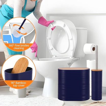 Bathroom Accessory Set,10 PCS Navy Blue Bathroom Set with Trash Can,Toothbrush Holder,Soap Dispenser,Toothbrush Cup,Vanity Tray,Soap Dish,Toilet Brush,Qtip Holders