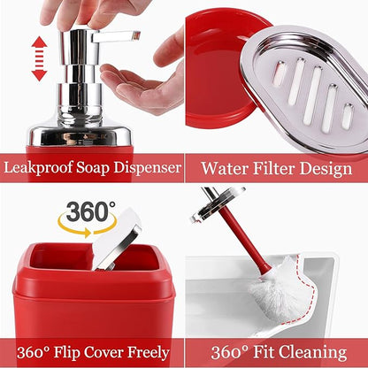 Burgundy Bathroom Accessories Set with Shower Curtain and Rugs, Dark Red Bathroom Accessories with Trash Can,Toothbrush Holder and Cup,Soap Dispenser,Tray,Soap Dish,Toilet Brush,Qtip Holders