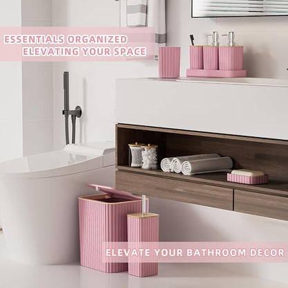 Bathroom Accessories Set - Elegant Pink Bathroom Set, 10PC Bathroom Accessory Set, Toilet Brush, Bathroom Trash Can