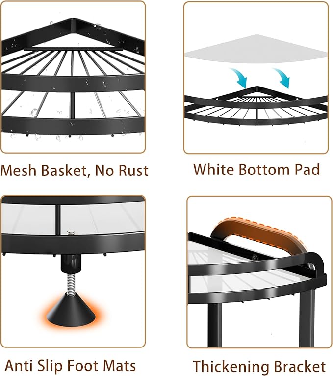 Black Bathroom Counter Organizer XL Corner Shelf, 2-Tier Bathroom Organizers Countertop, Large Capacity Corner Kitchen Storage, Skincare Makeup Vanity Tray, 9''L x 9''W x 13.8''H