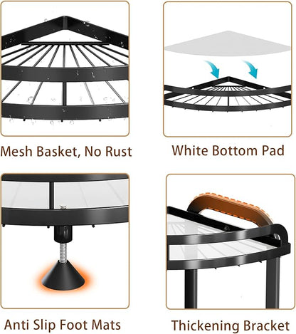 Black Bathroom Counter Organizer XL Corner Shelf, 2-Tier Bathroom Organizers Countertop, Large Capacity Corner Kitchen Storage, Skincare Makeup Vanity Tray, 9''L x 9''W x 13.8''H