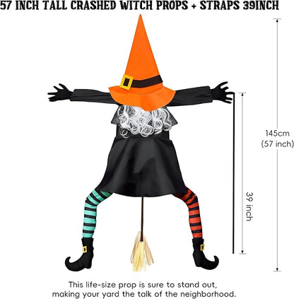 POPGIFTU 53" Halloween Crashing Witch Decoration – Funny Flying Witch for Tree, Yard, Porch & Outdoor Halloween Decor