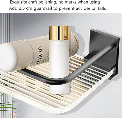 AIJALY Acrylic Floating Shelves Wall Mounted Hanging Shelves with Black Towel Rack Decorative Storage Shelves，2 Pack 15.7-lnch Bathroom Shower Acrylic Shelf