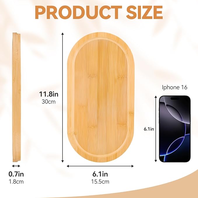 Bamboo Vanity Tray 11.4x6.4 inches, Decorative Vanity Tray for Bathroom Countertop Toilet Tank Farmhouse, Gold