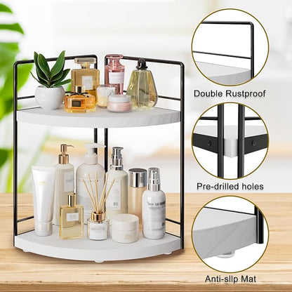 2 Pack Bathroom Counter Organizer,2 Tier Corner Bathroom Counter Organizer, Wooden Vanity Organizer for Bathroom Organizers and Skincare Cosmetics Dresser Storage