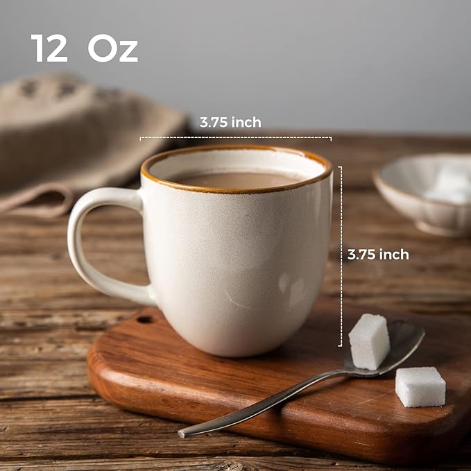 AmorArc 12oz Coffee Mugs, Ceramic Coffee Mugs set of 6 for Man, Woman, Dad, Mom, Modern Coffee Mugs with handle for Latte/Cappuccino/Milk/Cocoa. Dishwasher&Microwave Safe, White-Reactive Glaze