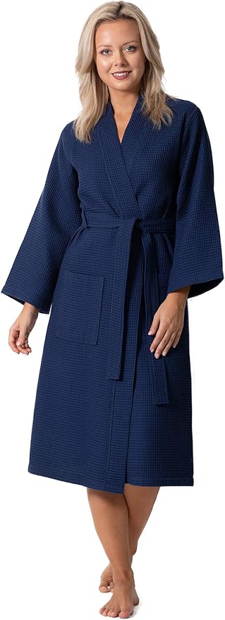 Turkish Linen Waffle Knit Lightweight Kimono Spa & Bath Robes for Women - Quick Dry - Soft