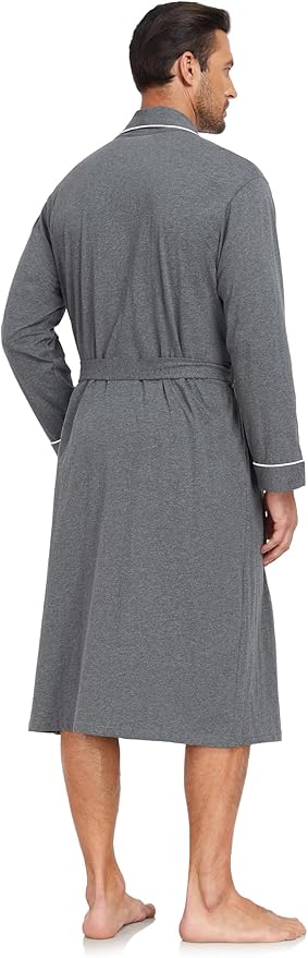 COLORFULLEAF Mens 100% Cotton Robes Lightweight Summer Long Bathrobe Sleepwear Soft Knit Spa Robe with Pockets