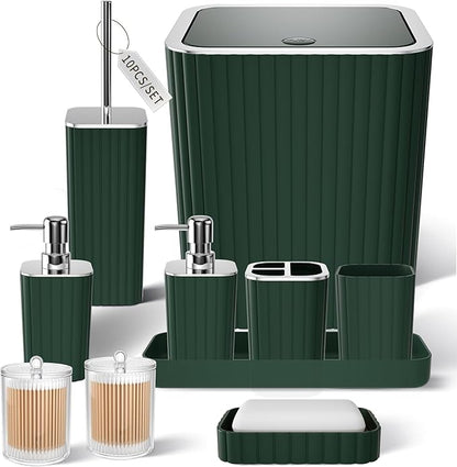 Bathroom Accessories Set - Gorgeous Green Bathroom Set, 10PC Green Bathroom Accessory Set, Bathroom Sets with Toilet Brush, Bathroom Trash Can