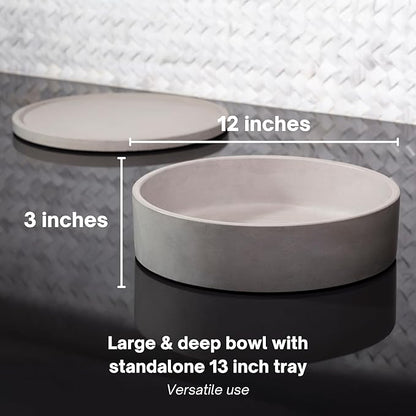 Simon Brothers Concrete Fruit Bowl and Tray Set for Kitchen Counter - Large Decorative Bowls for Home Decor - Modern Key Bowl for Entryway Table - Key Holder and Vanity Tray