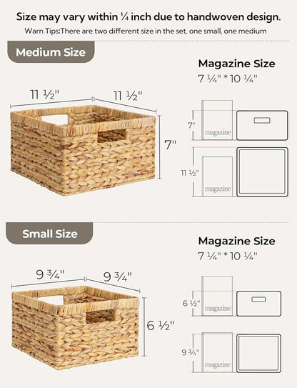 StorageWorks Wicker Storage Basket, Large and Small Baskets, Water Hyacinth Basket for Organizing, Decorative Water Hyacinth Storage Baskets, Set of 2