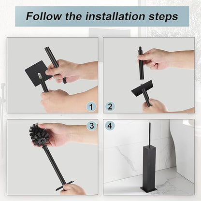 Black Toilet Brush and Holder,Toilet Bowl Brush with Extra Long Handle