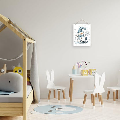 Winter Snowman Hanging Wooden Signs 12x6, Let It Snow Signs, Winter Wall Decor, Winter Door Decor, Blue Snowman Winter Snowflakes Home Room Office Hanging Wall Decor