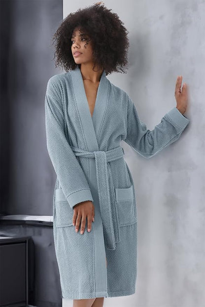 Organic Turkish Cotton Terry Hooded Kimono Bathrobe, Robe for Women