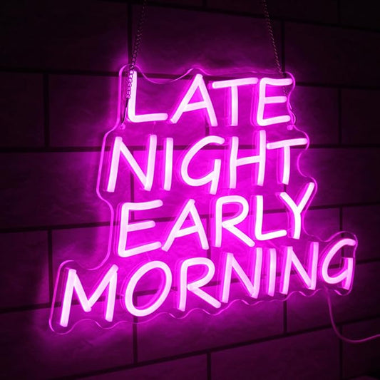 Bar Neon Sign Late Night Early Morning Neon Signs for Wall Decor Beer LED Neon Sign Pink Letter Neon Light Sign Dimmable Neon Lights for Bedroom Bar Party Hotel Club Party Man Cave Decor