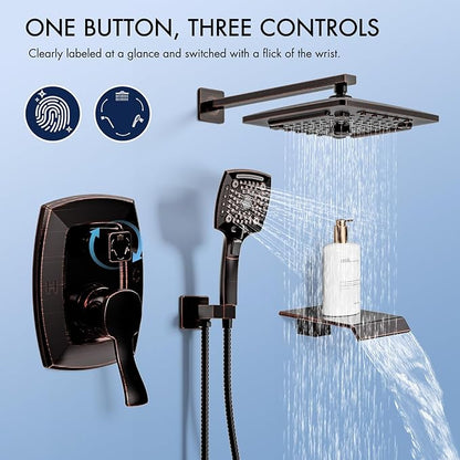 ELLO&ALLO Oil Rubber Bronze tub and Shower Faucet Set, Complete Shower System with Rough-in Valve and Trim Kit