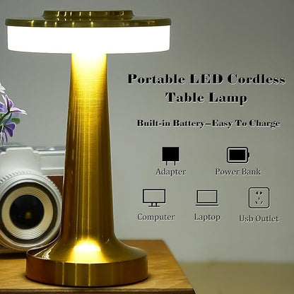 VIHOSE Set of 8 LED Portable Cordless Table Lamp with Touch Sensor 3 Color Stepless Dimming Rechargeable Battery up to 15 Hours Cordless Table Light Wireless Lamp for Nursery(Gold)