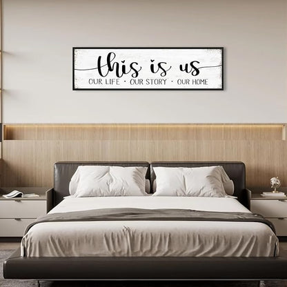 This Is Us Sign Wall Decor: Family Signs for Home Decor Living Room Wall Art Framed 16"x48"Large Farmhouse Rustic Home Sign Wall Decor Above Bed,Country Wall Plaques Hanging Master Bedroom Decor
