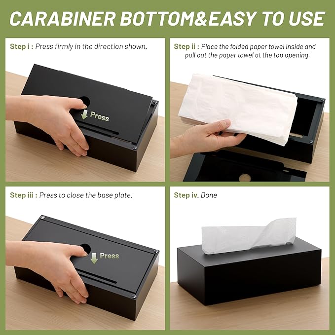 SANRUI Acrylic Facial Tissue Box Cover Holder with Snap Bottom Cover Rectangle Napkin Dispenser Organizer for Bathroom Kitchen and Office Desk (Matt Black)