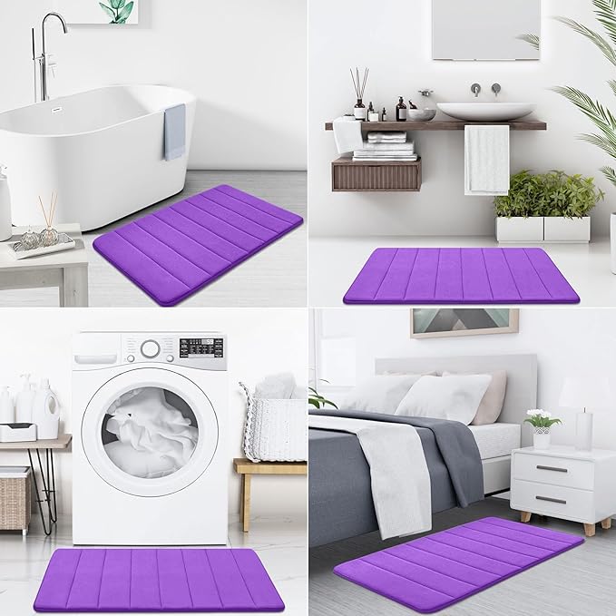 Buganda Memory Foam Bath Mat, 70" x 24", Ultra Soft and Non-Slip Bathroom Rugs, Water Absorbent and Machine Washable Bath Rug Runner for Bathroom, Shower, and Tub, Purple