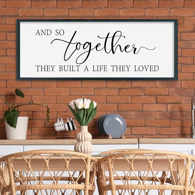 SRSZHIYUE And So Together They Built A Life They Loved Above Bed Sign Wall Decor Art 40"×15" for Master Bedroom Over Bed Large Wood Framed Wall Hanging (Black)