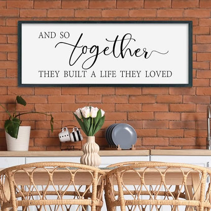 SRSZHIYUE And So Together They Built A Life They Loved Above Bed Sign Wall Decor Art 32"×12" for Master Bedroom Over Bed Large Wood Framed Wall Hanging (Black)