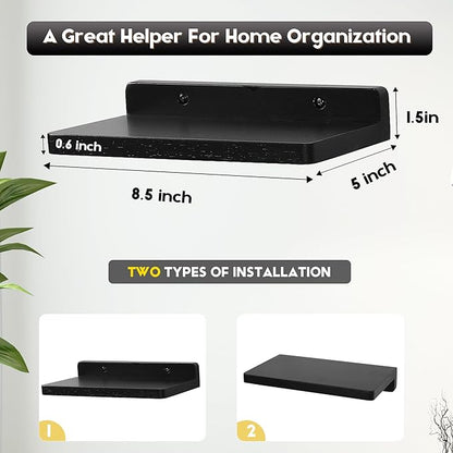 Small Floating Shelf,5 x 8.5 Inch,Set of 3 Small Wall Shelf for Bedroom Living Room Bathroom Kitchen Office (Black)