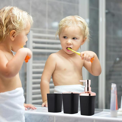 Black Bathroom Accessories, 9-Piece Black Bathroom Set with Trash Can, Vanity Tray, Soap Dispenser, Soap Dish, Toothbrush Holder, Toothbrush Cup, Toilet Brush and Qtip Holders