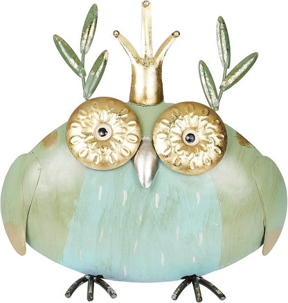 Alpine Corporation MCC808HH Metal Owl Queen, Whimsical Animal Outdoor Décor for Patio, Lawn & Garden, 8"H, Multicolor