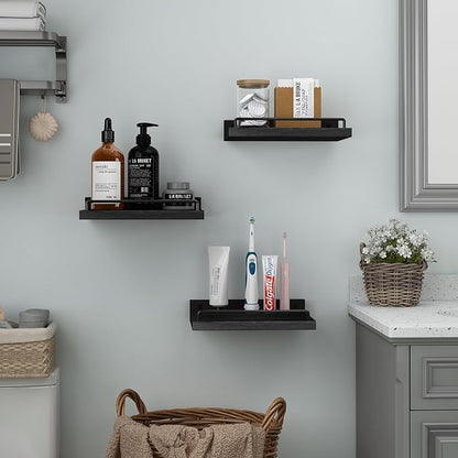 Small Floating Shelf, 6X9 Inches Farmhouse Wall Shelves for Living Room, Bedroom, Picture Frames, Plants, Kitchen, Set of 3 (Black)