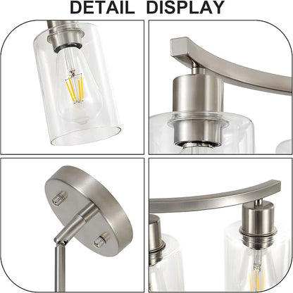 3-Light Brushed Nickel Dining Room Light Fixture,Modern Kitchen Chandeliers Over Table，Adjustable Height Industrial Hanging Pendant Lights for Kitchen Island with Glass Shade