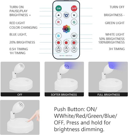 Cordless Spotlight Battery Operated, RGB Indoor Plant Light, Dimmable Accent Uplight with Remote, Color Changing Display Lighting for Picture Tree Photo Dartboard Painting Art