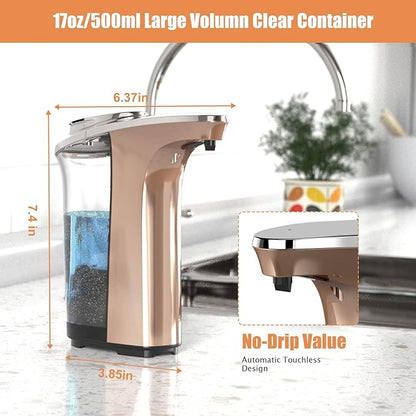 Automatic Soap Dispenser, PZOTRUF Touchless 17oz/500ml with Upgraded Infrared Sensor, 5 Adjustable Soap Dispensing Levels, Liquid Hand Soap Dispenser for Bathroom (Rose Gold)