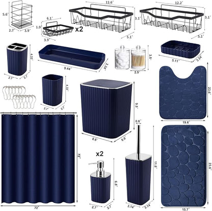 30PC Bathroom Accessories Set - Gorgeous Navy Blue Bathroom Set, Bathroom Accessory Set, Navy Blue Shower Curtain Set with Shower Caddy